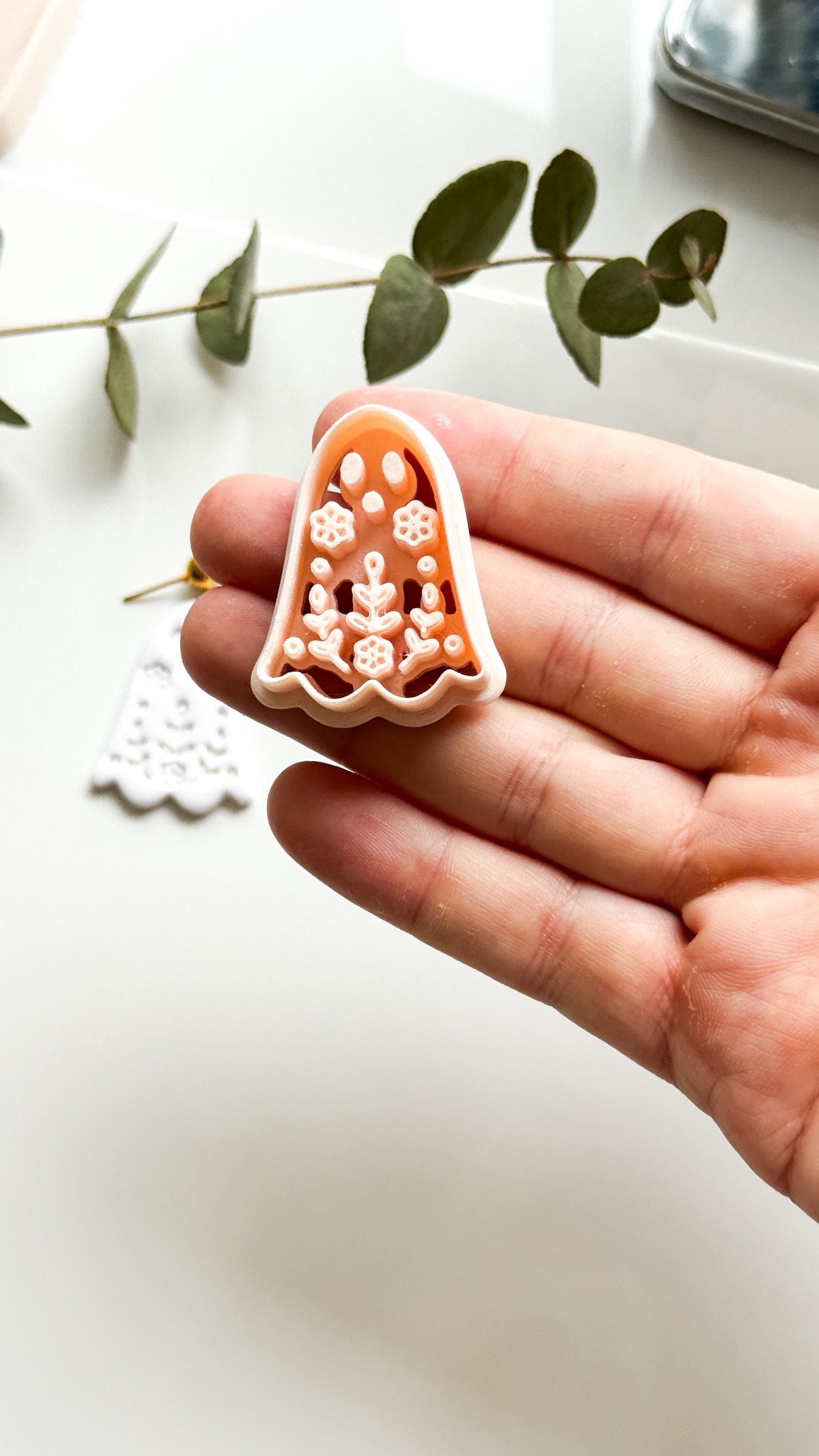 Cute Floral Ghost Cutter: Botanical Spirit Shape for Polymer Clay