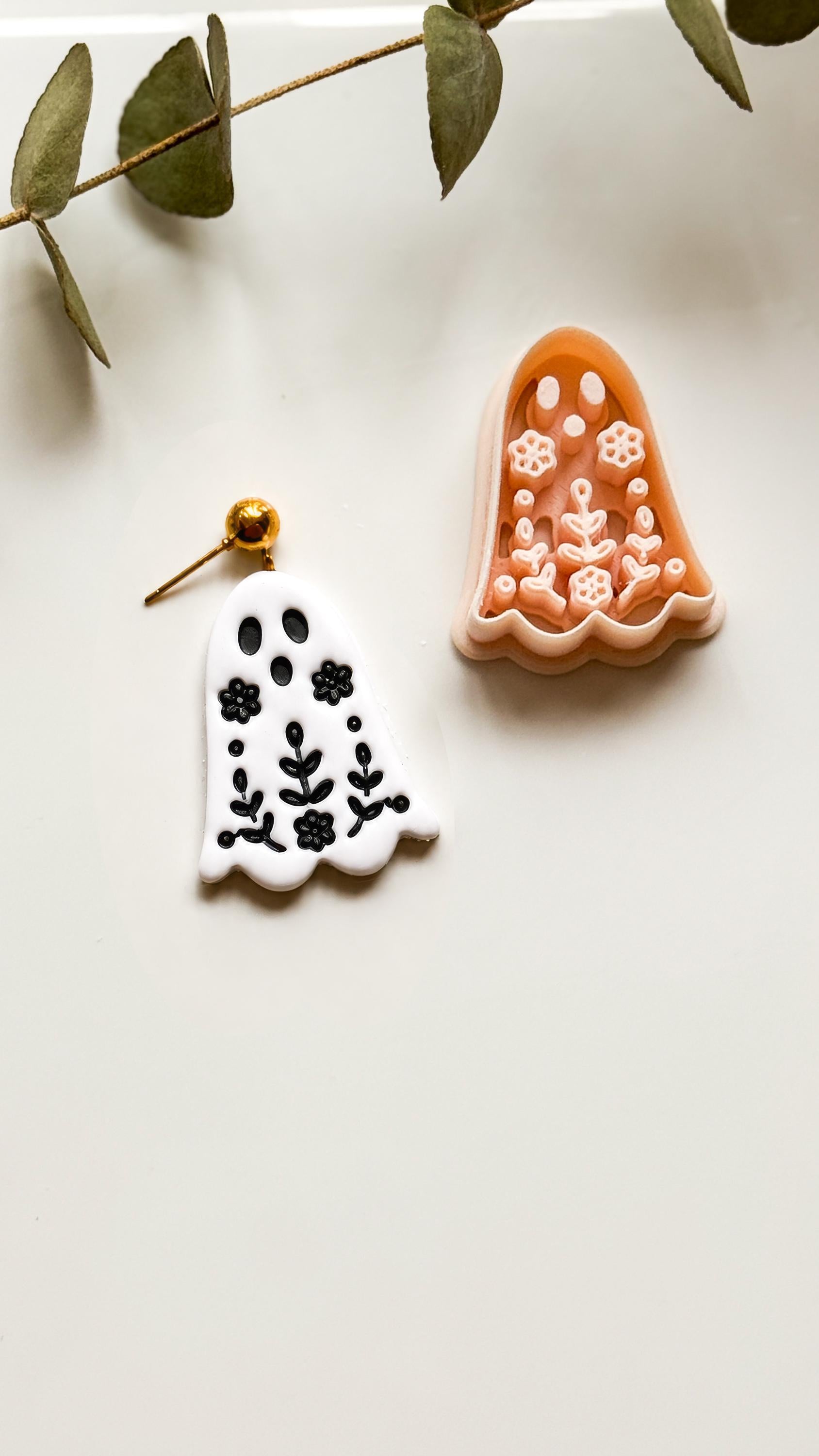 Cute Floral Ghost Cutter: Botanical Spirit Shape for Polymer Clay