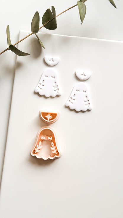 Botanical Boo Cutter: Floral Ghost Dangle for Polymer Clay