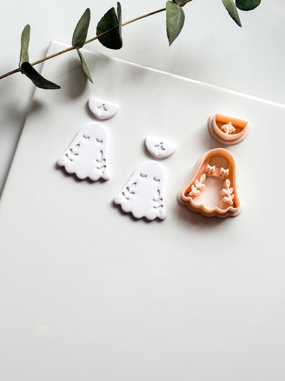 Botanical Boo Cutter: Floral Ghost Dangle for Polymer Clay