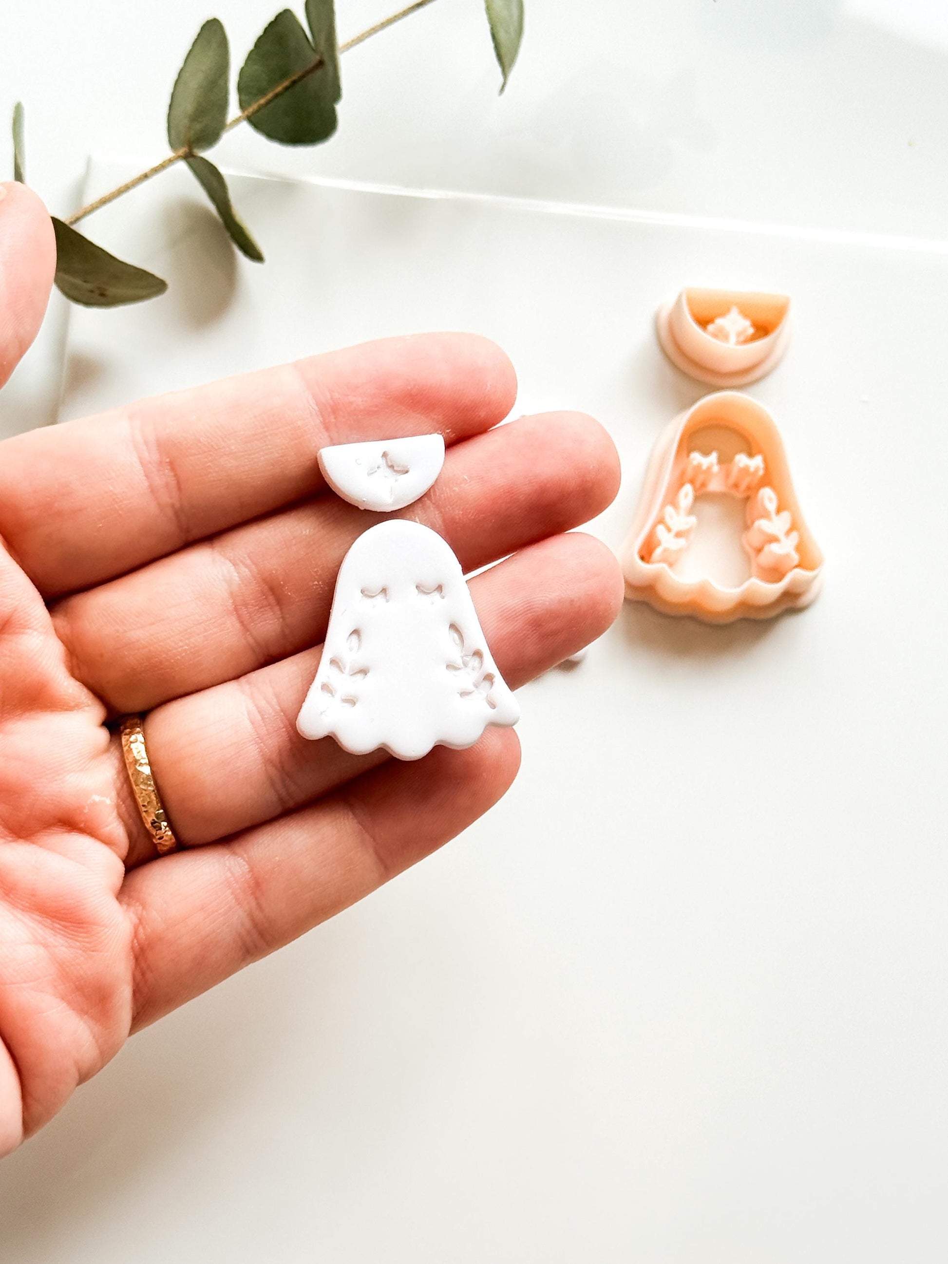Botanical Boo Cutter: Floral Ghost Dangle for Polymer Clay