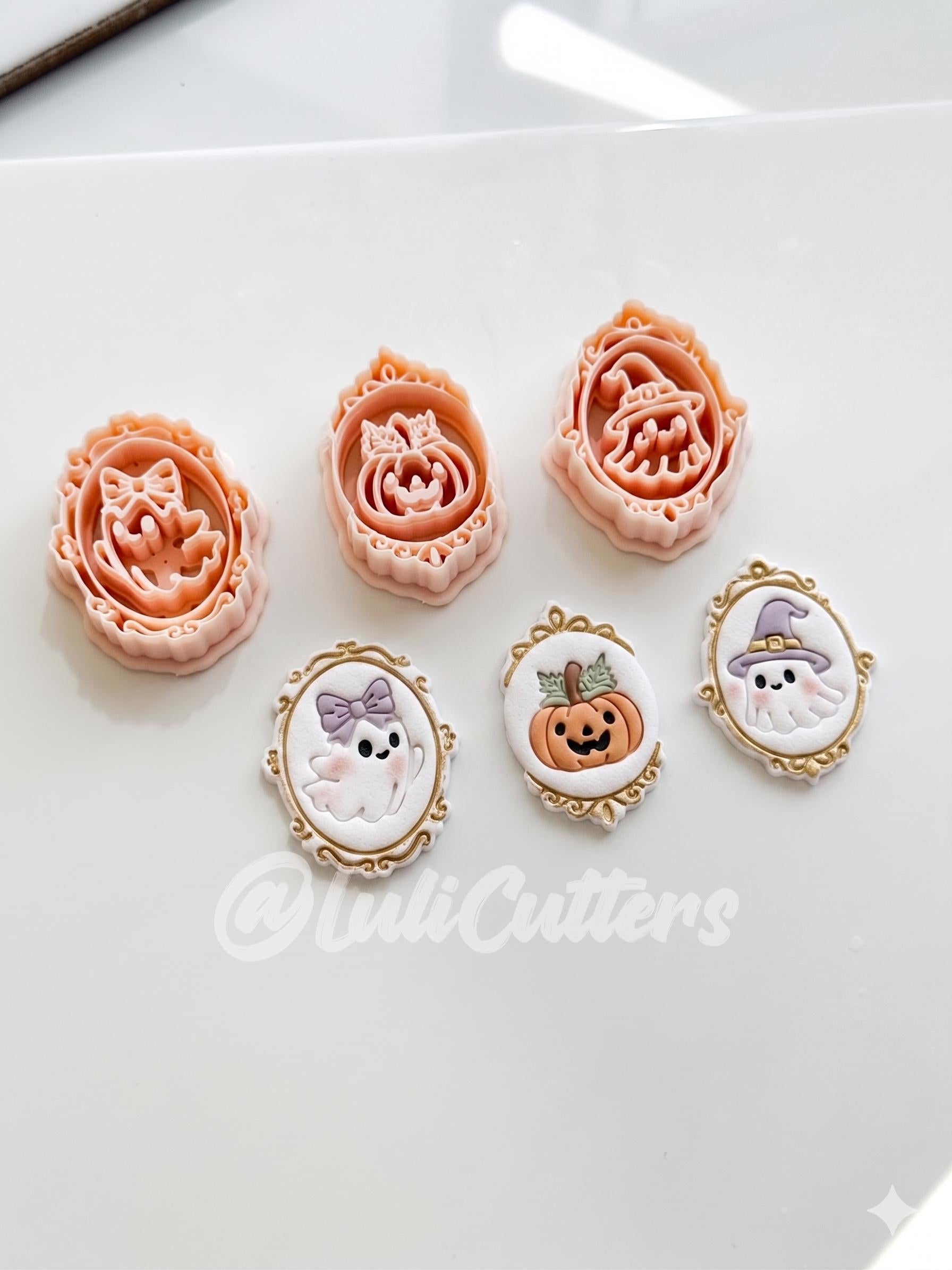 Haunted Cameo Cuties Cutter: Ghost, Pumpkin & Witch Portraits for Polymer Clay
