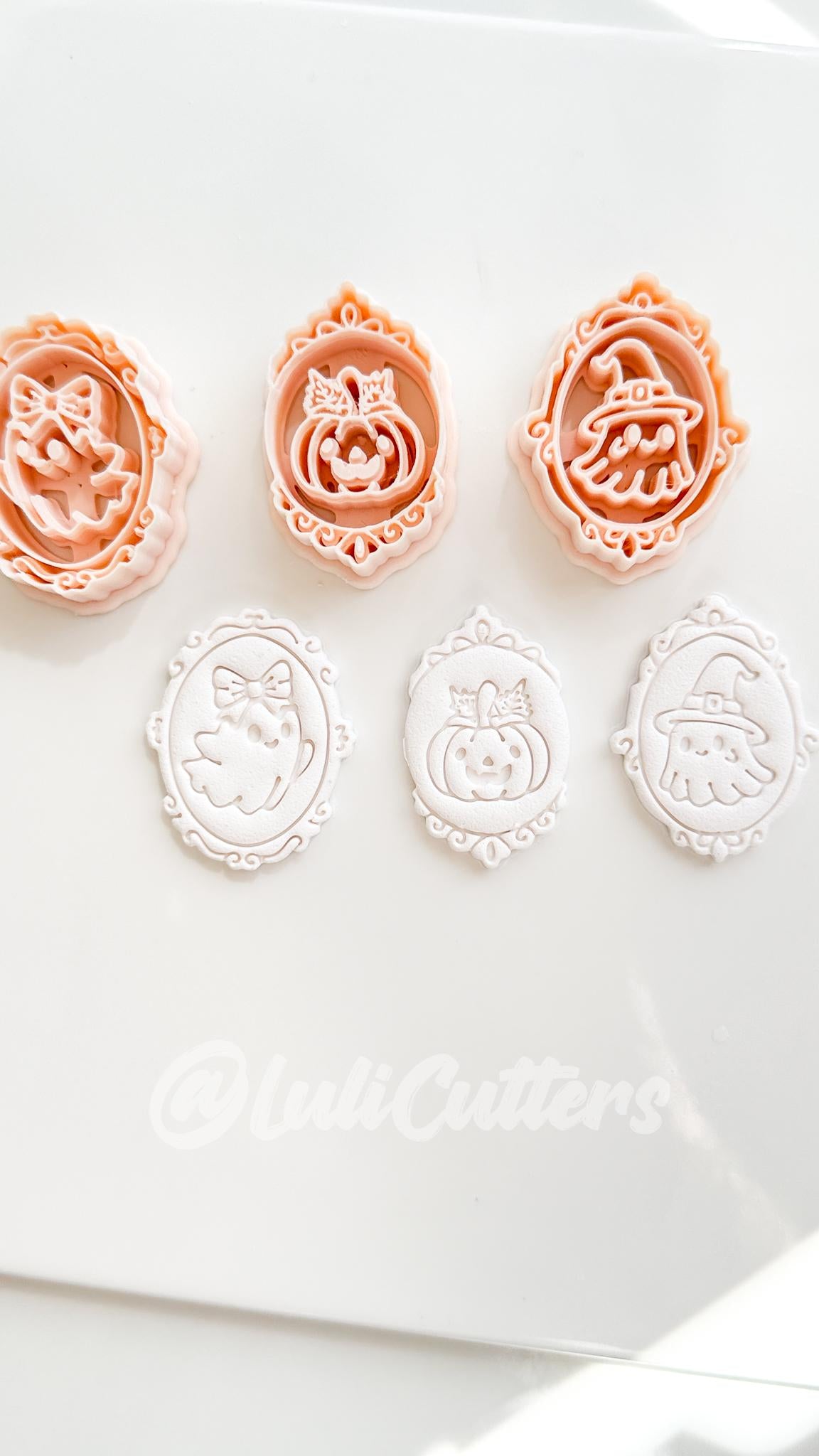 Haunted Cameo Cuties Cutter: Ghost, Pumpkin & Witch Portraits for Polymer Clay