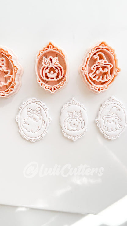 Haunted Cameo Cuties Cutter: Ghost, Pumpkin & Witch Portraits for Polymer Clay