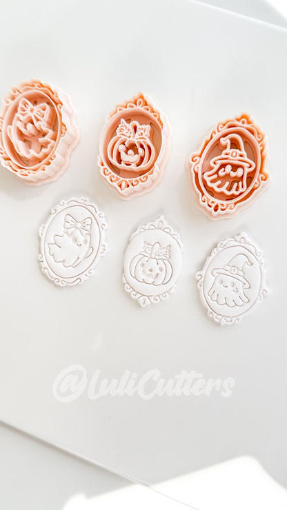 Haunted Cameo Cuties Cutter: Ghost, Pumpkin & Witch Portraits for Polymer Clay