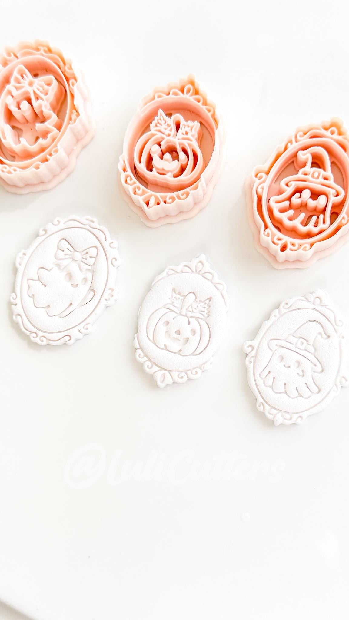 Haunted Cameo Cuties Cutter: Ghost, Pumpkin & Witch Portraits for Polymer Clay