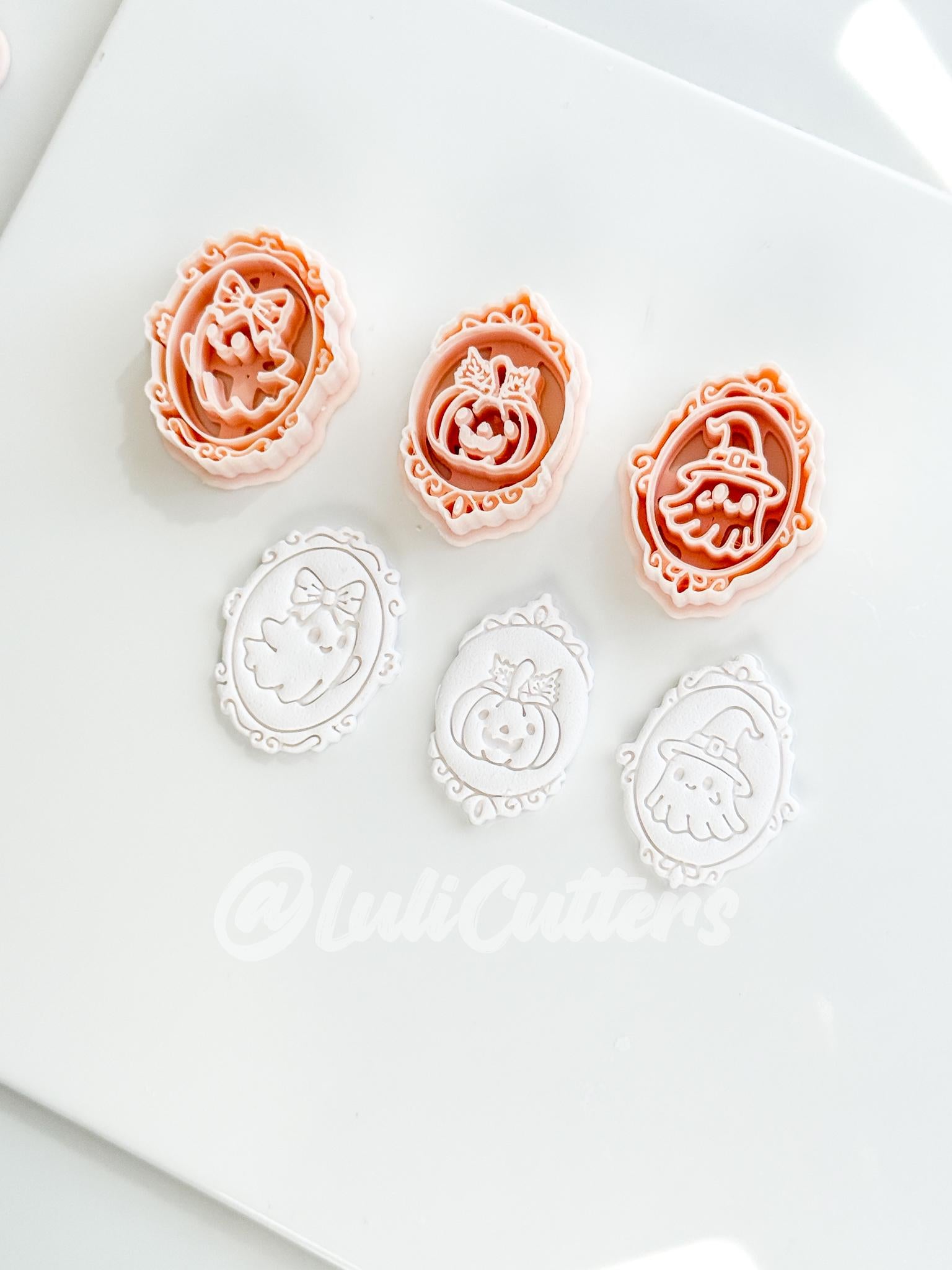 Haunted Cameo Cuties Cutter: Ghost, Pumpkin & Witch Portraits for Polymer Clay