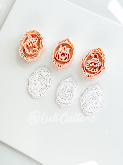 Haunted Cameo Cuties Cutter: Ghost, Pumpkin & Witch Portraits for Polymer Clay