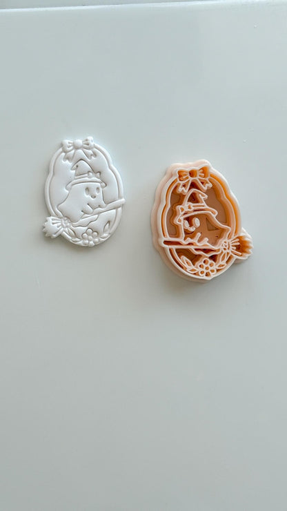 Little Witch Boo Cutter: Witch on Broom Halloween Design for Polymer Clay