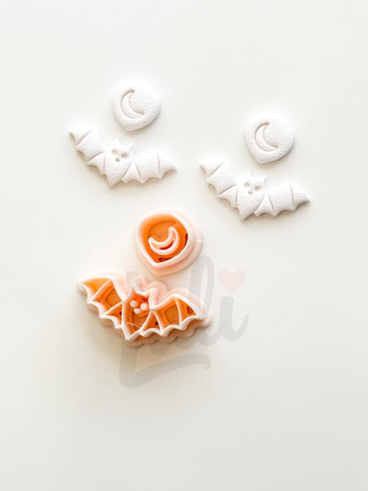 Moon Bat Cutter: Celestial Crescent Flying Bat Dangle for Polymer Clay