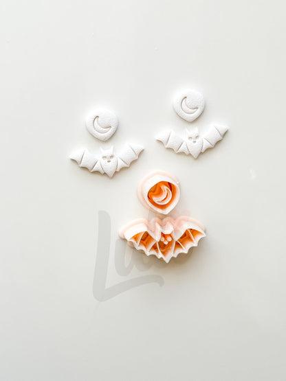 Moon Bat Cutter: Celestial Crescent Flying Bat Dangle for Polymer Clay