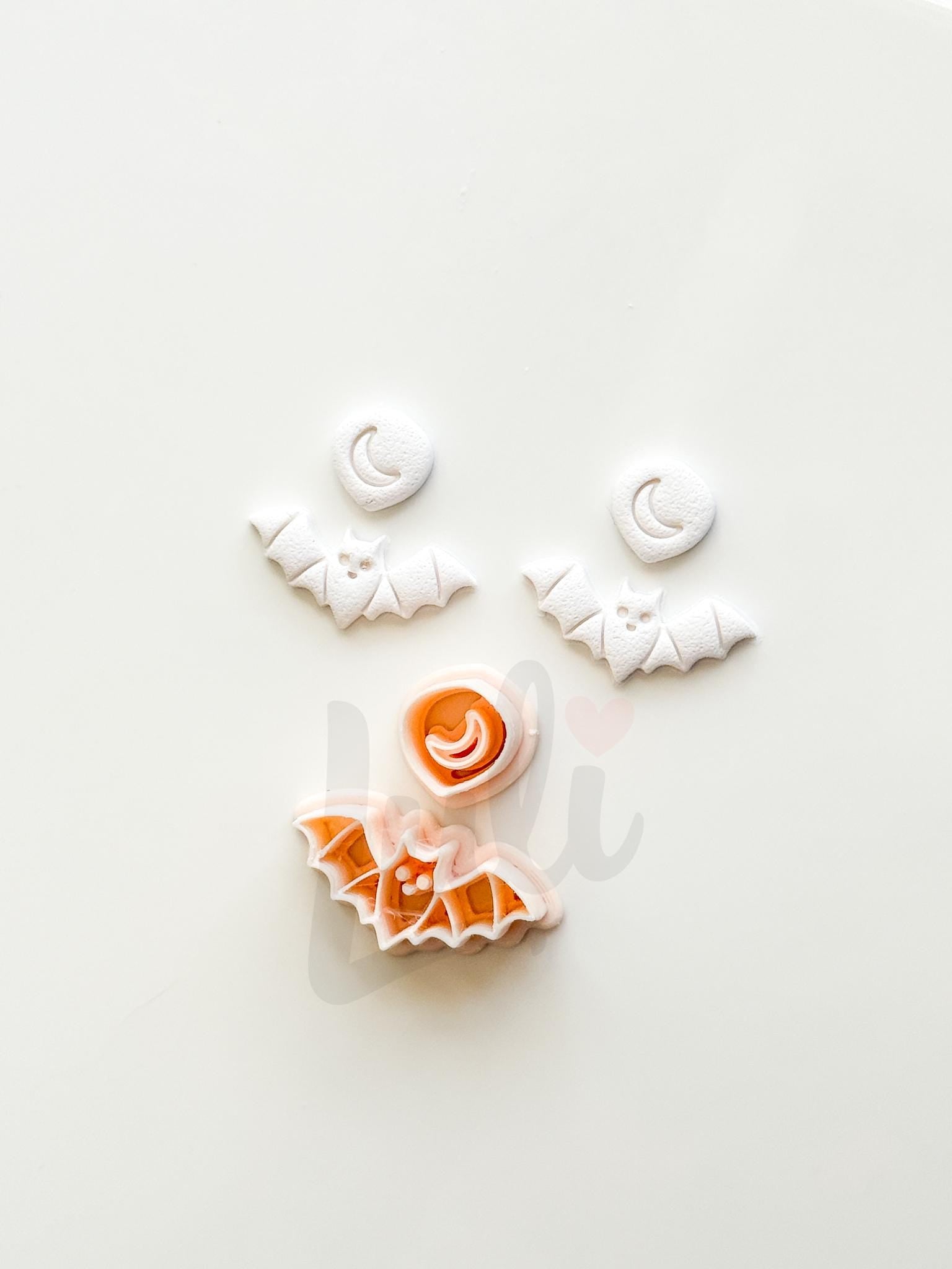 Moon Bat Cutter: Celestial Crescent Flying Bat Dangle for Polymer Clay