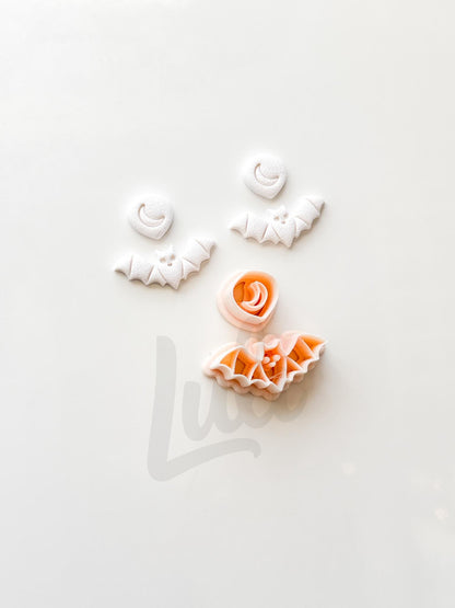 Moon Bat Cutter: Celestial Crescent Flying Bat Dangle for Polymer Clay