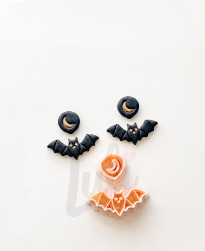 Moon Bat Cutter: Celestial Crescent Flying Bat Dangle for Polymer Clay
