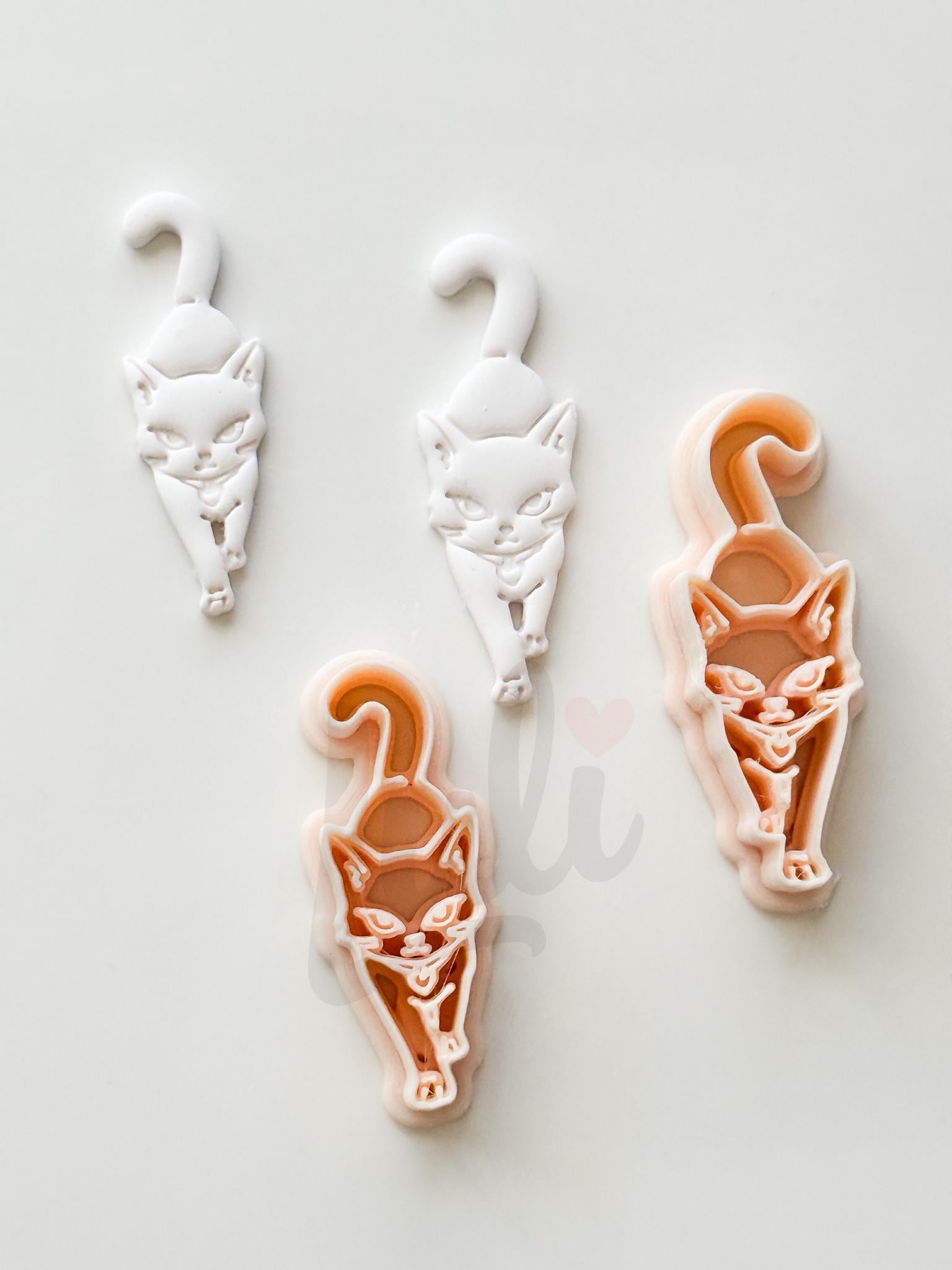 Spooky Kitty Cutter: Crescent Cat Halloween Dangle for Polymer Clay