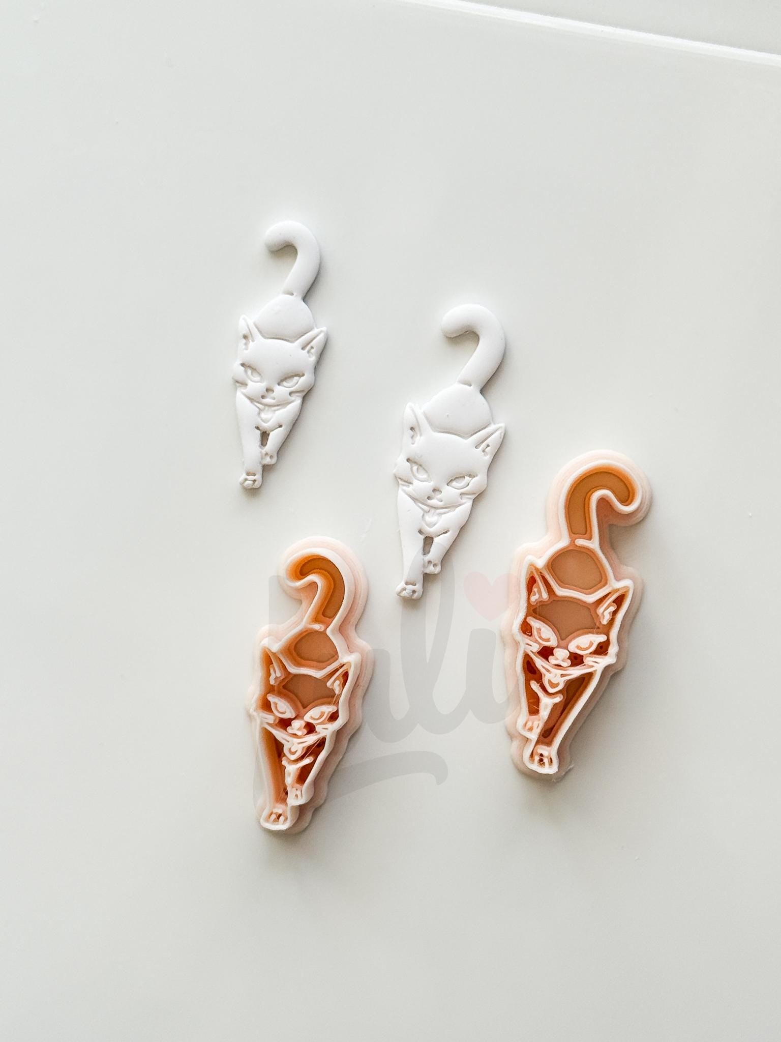 Spooky Kitty Cutter: Crescent Cat Halloween Dangle for Polymer Clay
