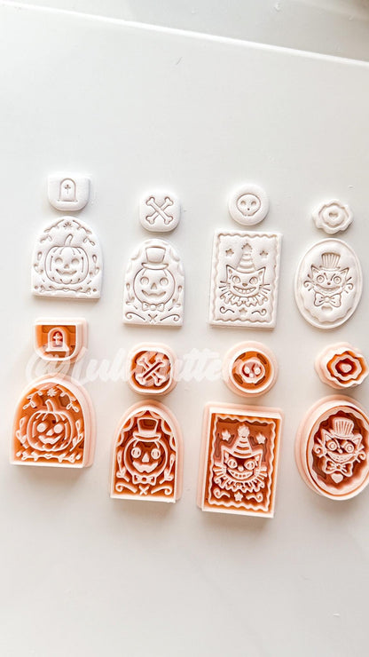 Spooky Carnival Set Cutter: Vintage Halloween Character Dangle Shapes for Polymer Clay