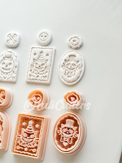 Spooky Carnival Set Cutter: Vintage Halloween Character Dangle Shapes for Polymer Clay