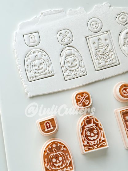 Spooky Carnival Set Cutter: Vintage Halloween Character Dangle Shapes for Polymer Clay