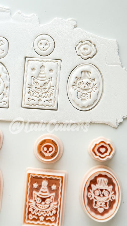 Spooky Carnival Set Cutter: Vintage Halloween Character Dangle Shapes for Polymer Clay