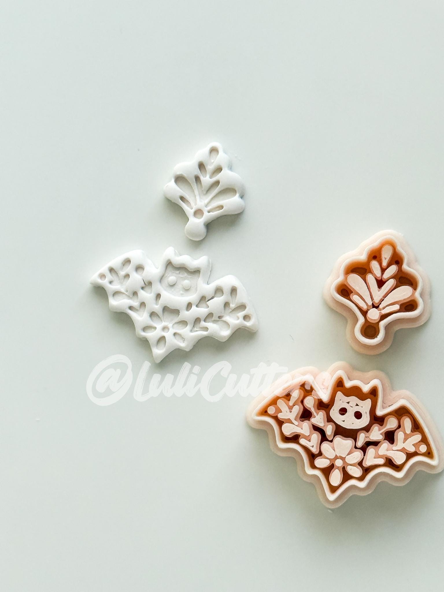 Spooky Folk Bat Cutter: Floral Flying Bat Dangle Shape for Polymer Clay