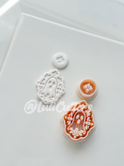 Ghostie Folk Frame Cutter: Floral Ghost Cameo Dangle Shape for Polymer Clay