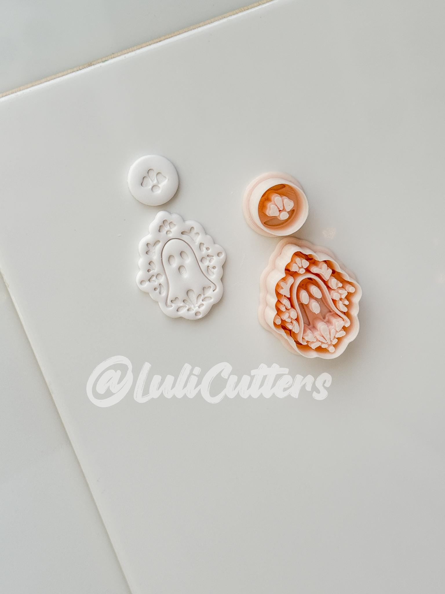 Ghostie Folk Frame Cutter: Floral Ghost Cameo Dangle Shape for Polymer Clay