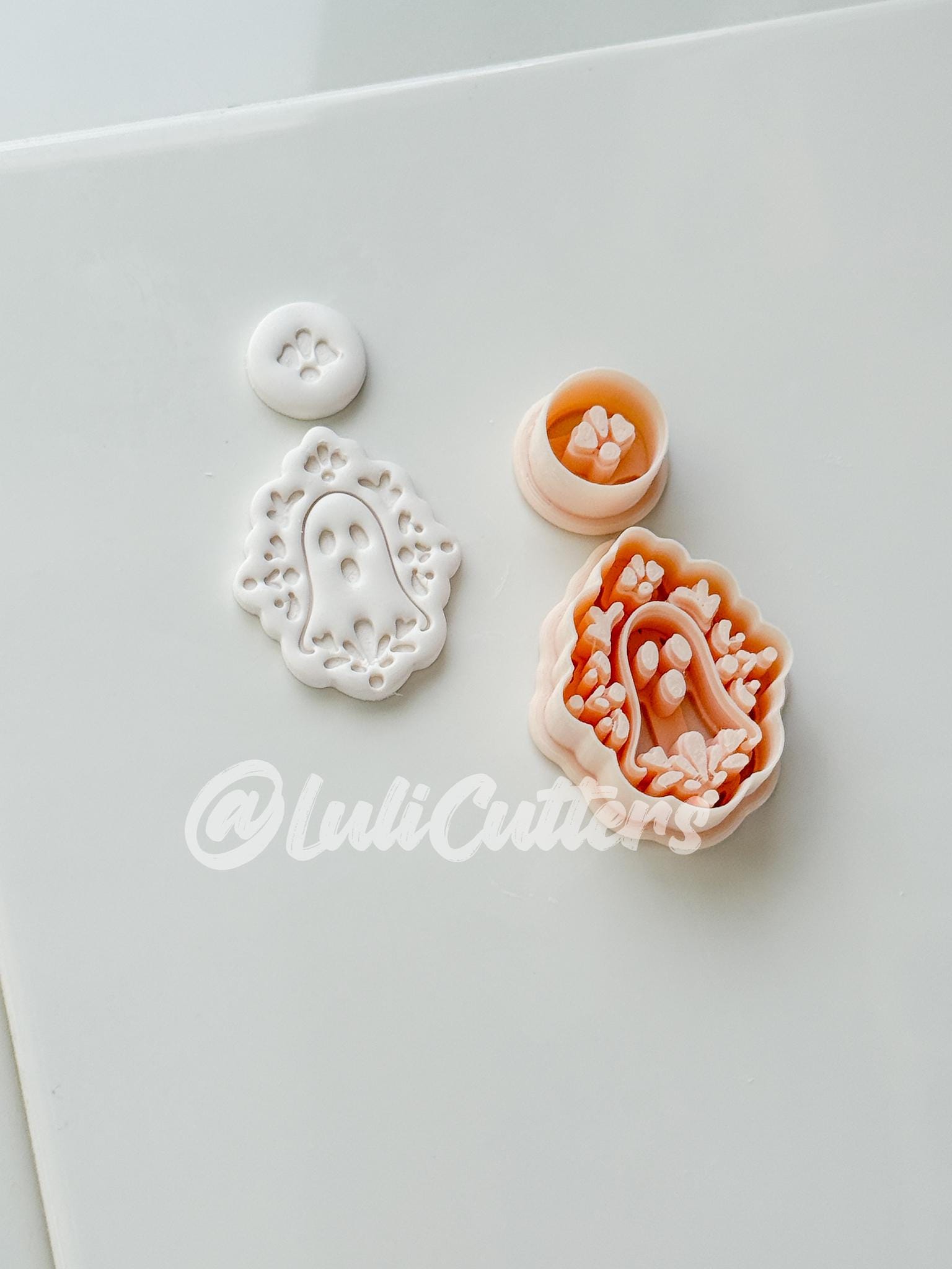Ghostie Folk Frame Cutter: Floral Ghost Cameo Dangle Shape for Polymer Clay
