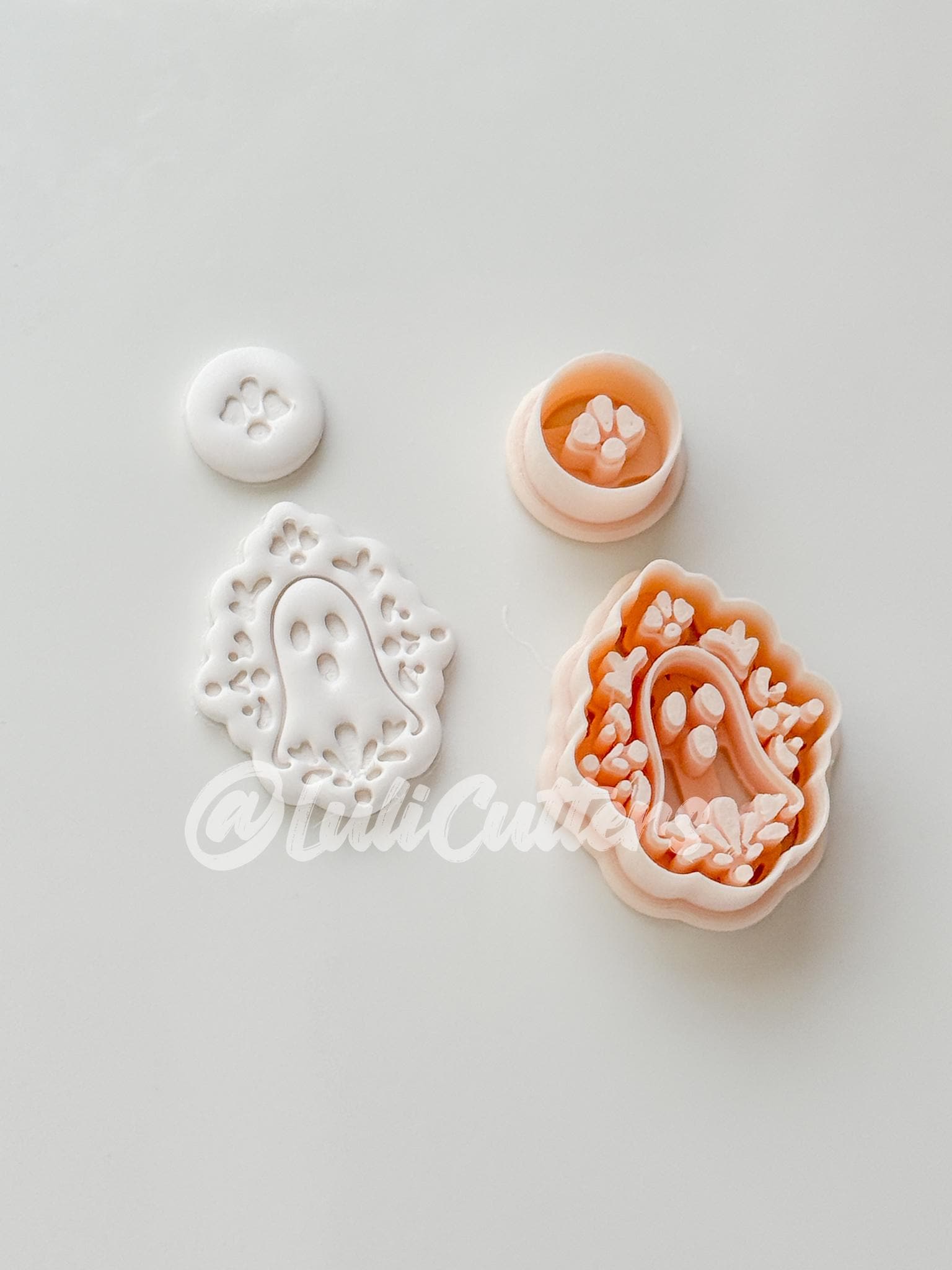 Ghostie Folk Frame Cutter: Floral Ghost Cameo Dangle Shape for Polymer Clay