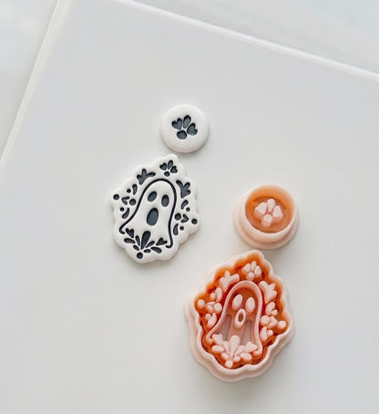 Ghostie Folk Frame Cutter: Floral Ghost Cameo Dangle Shape for Polymer Clay