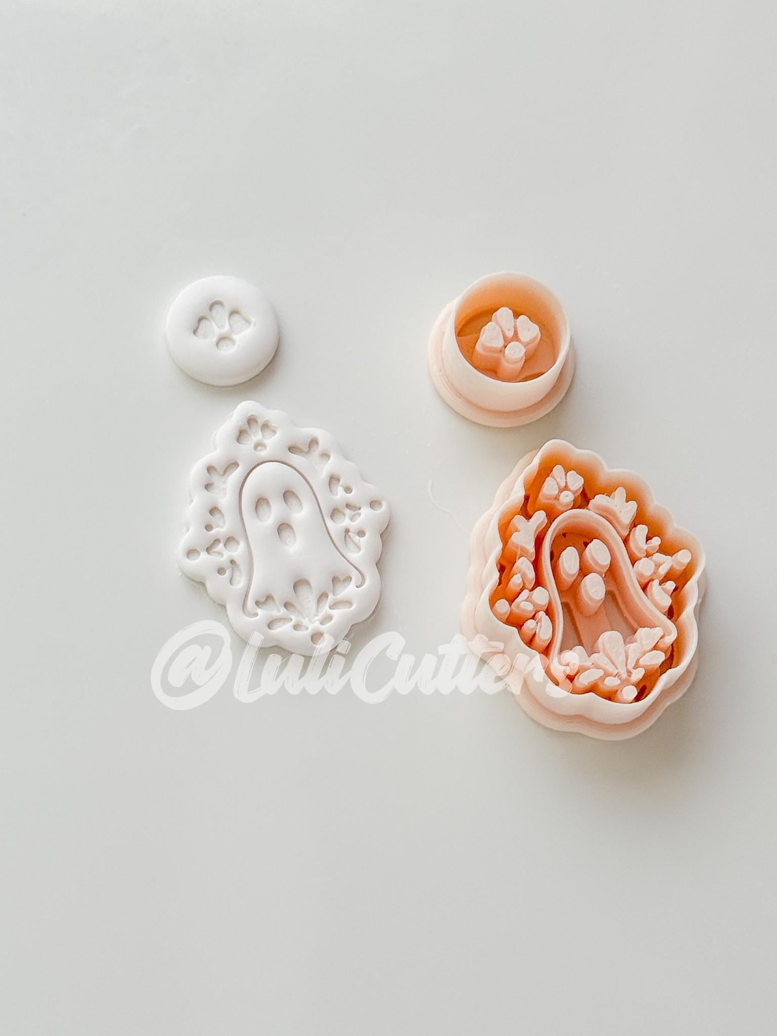 Ghostie Folk Frame Cutter: Floral Ghost Cameo Dangle Shape for Polymer Clay