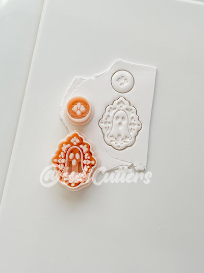 Ghostie Folk Frame Cutter: Floral Ghost Cameo Dangle Shape for Polymer Clay