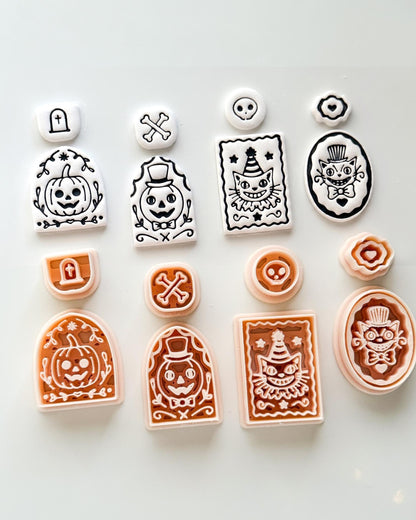 Spooky Carnival Set Cutter: Vintage Halloween Character Dangle Shapes for Polymer Clay