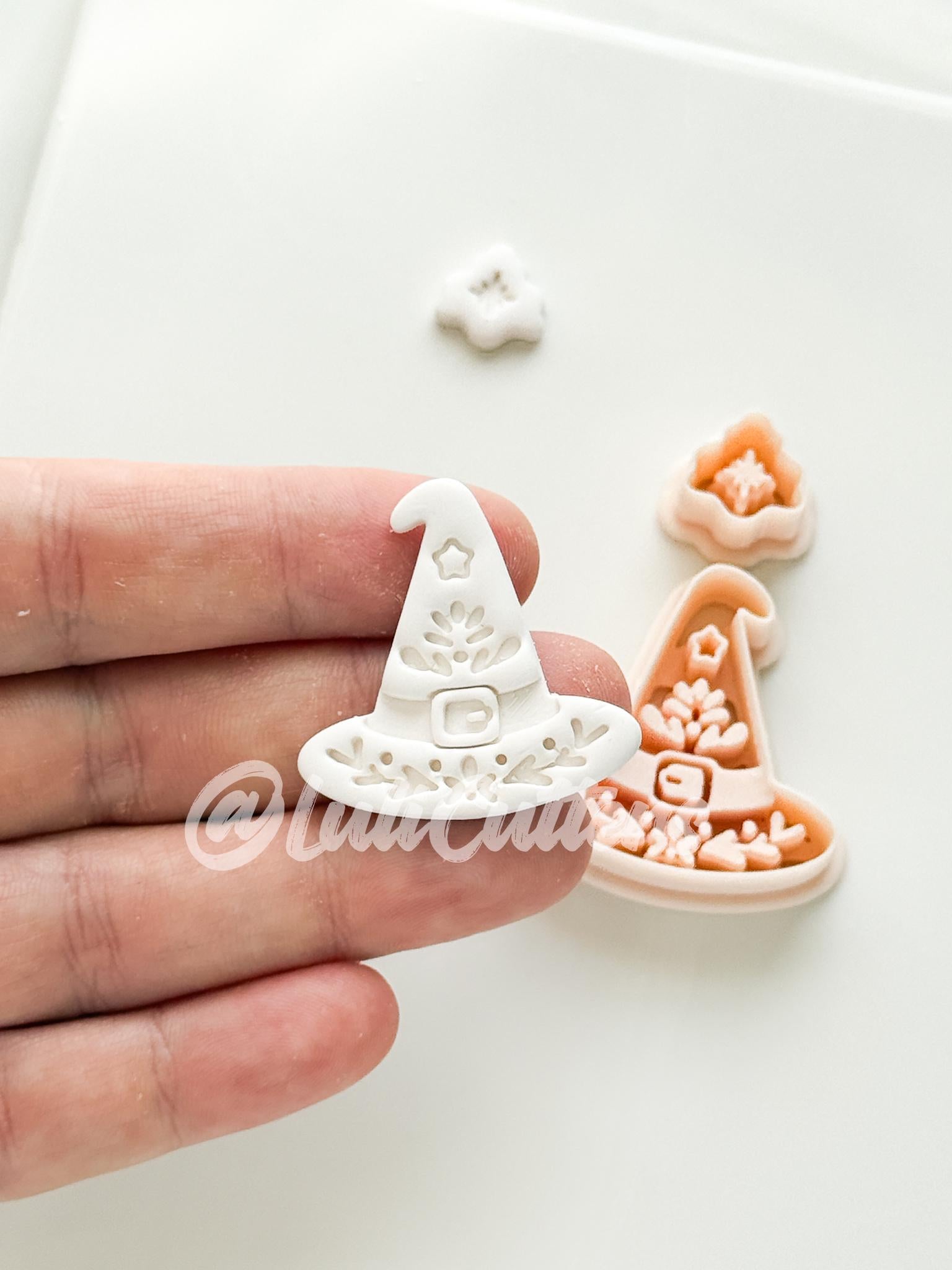Folk Witch Hat Cutter: Floral Magic Hat Dangle Shape for Polymer Clay