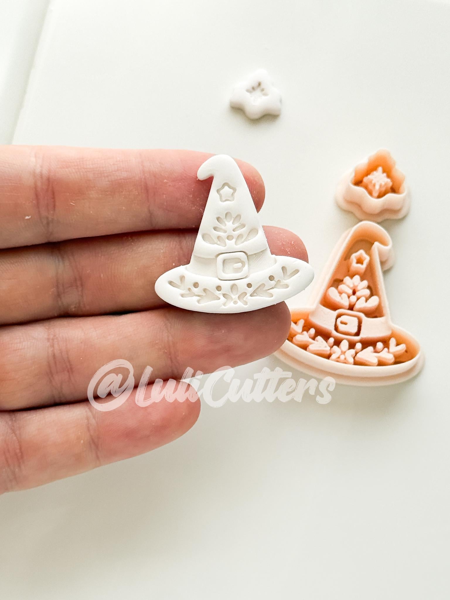 Folk Witch Hat Cutter: Floral Magic Hat Dangle Shape for Polymer Clay