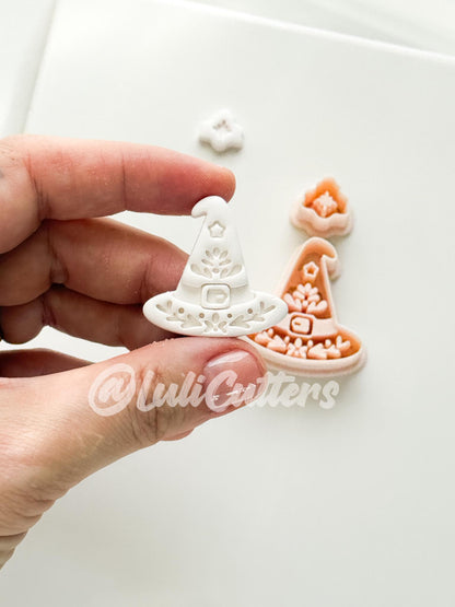 Folk Witch Hat Cutter: Floral Magic Hat Dangle Shape for Polymer Clay