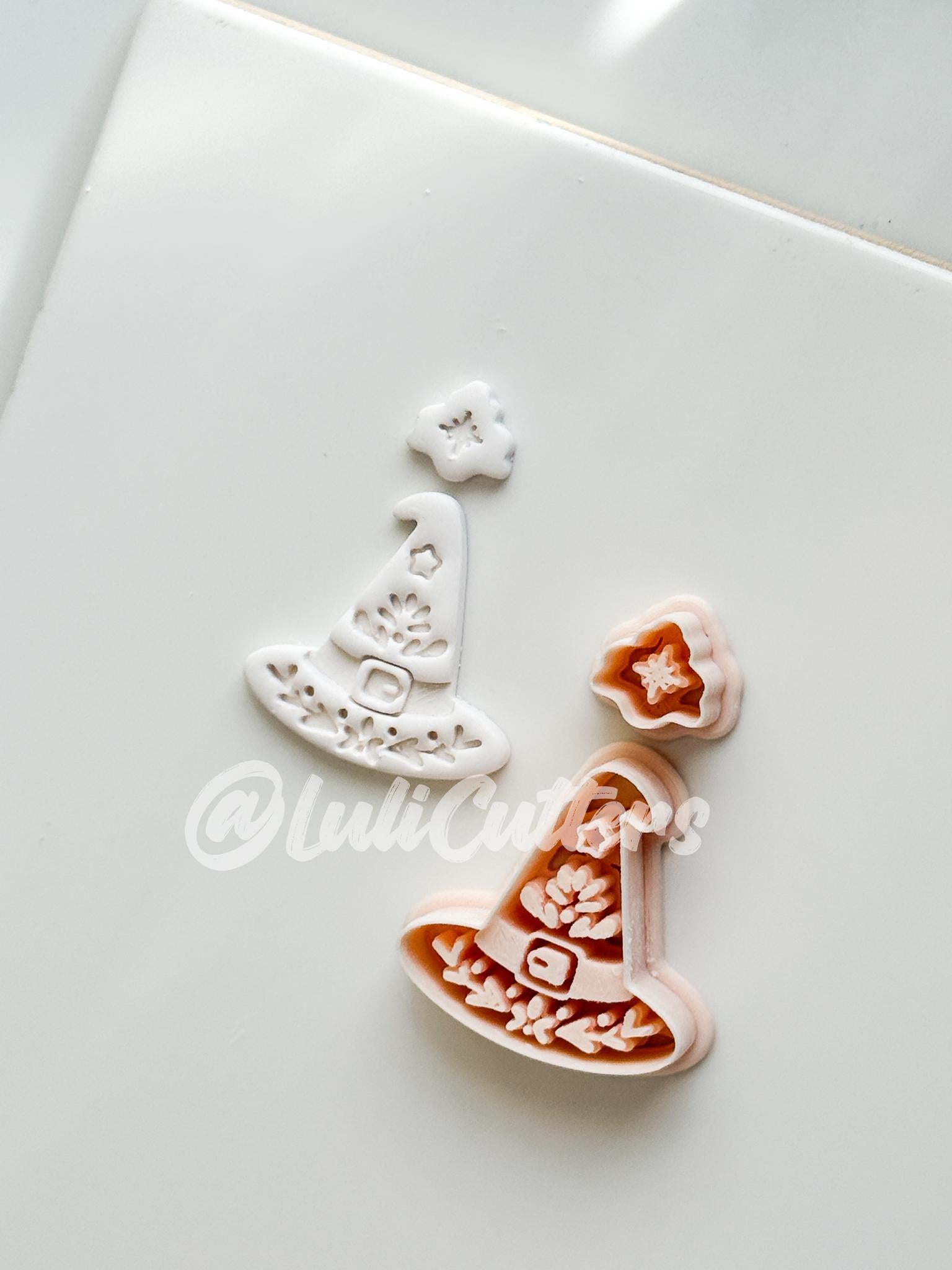 Folk Witch Hat Cutter: Floral Magic Hat Dangle Shape for Polymer Clay