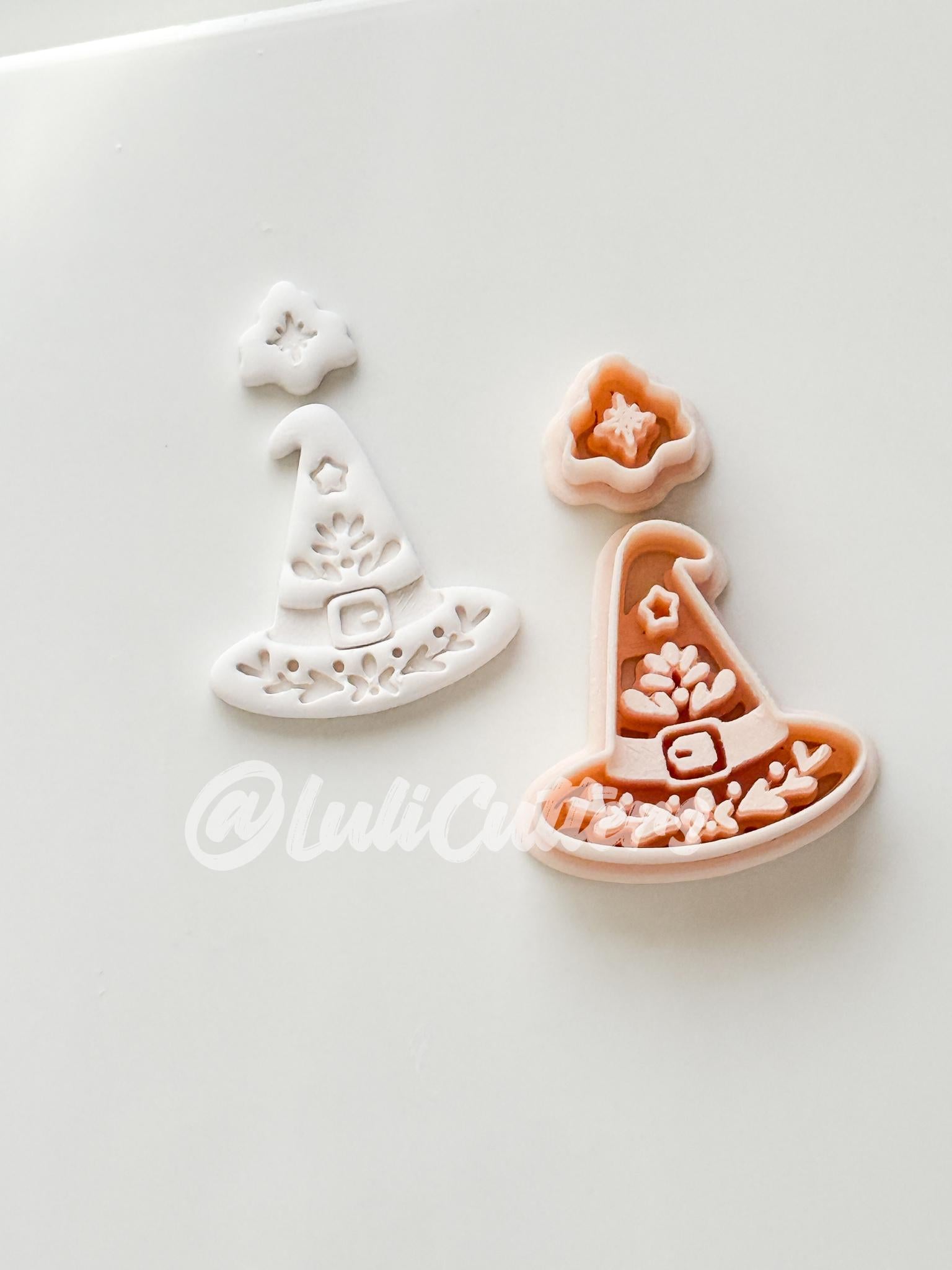 Folk Witch Hat Cutter: Floral Magic Hat Dangle Shape for Polymer Clay