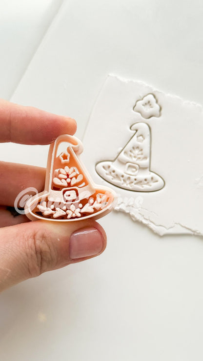 Folk Witch Hat Cutter: Floral Magic Hat Dangle Shape for Polymer Clay