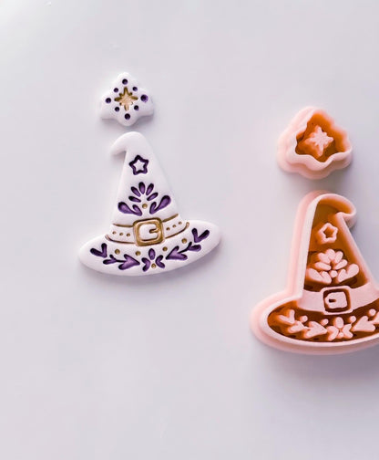 Folk Witch Hat Cutter: Floral Magic Hat Dangle Shape for Polymer Clay
