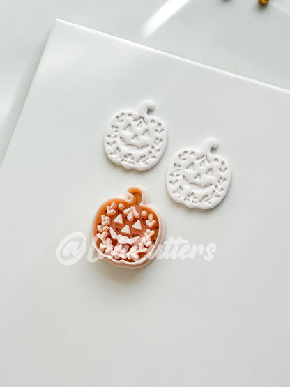 Folk Pumpkin Cutter: Floral Jack O’Lantern Dangle Shape for Polymer Clay