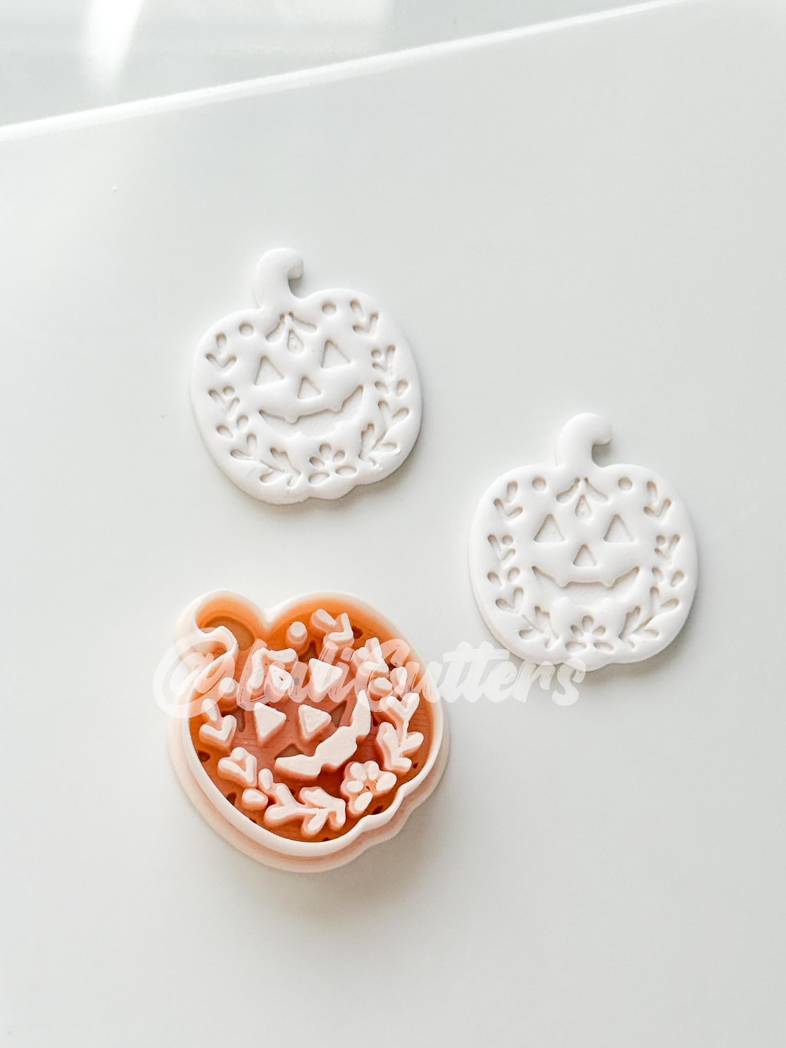 Folk Pumpkin Cutter: Floral Jack O’Lantern Dangle Shape for Polymer Clay