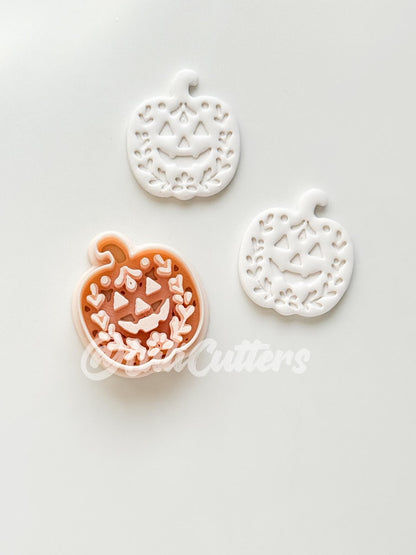 Folk Pumpkin Cutter: Floral Jack O’Lantern Dangle Shape for Polymer Clay