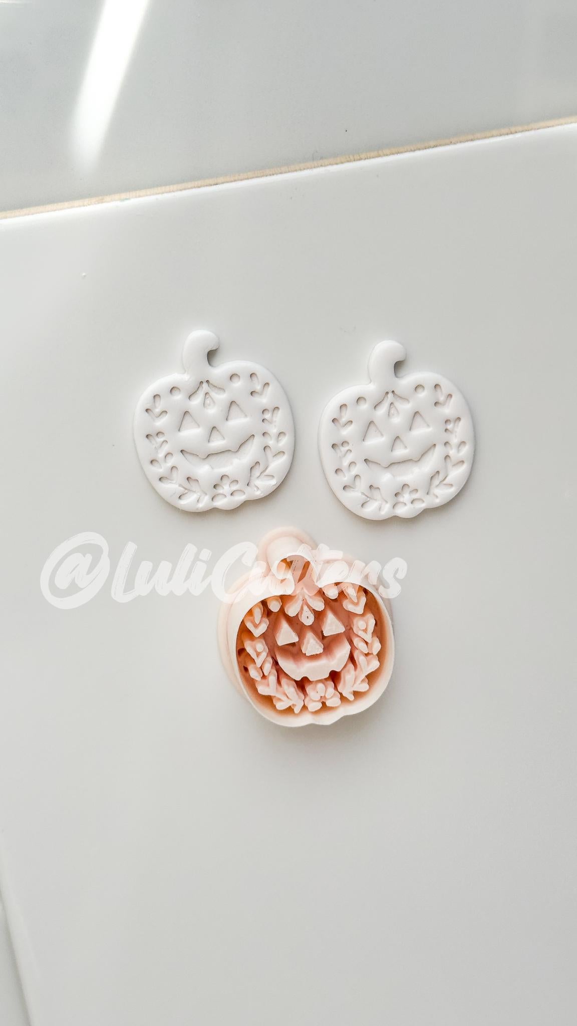 Folk Pumpkin Cutter: Floral Jack O’Lantern Dangle Shape for Polymer Clay