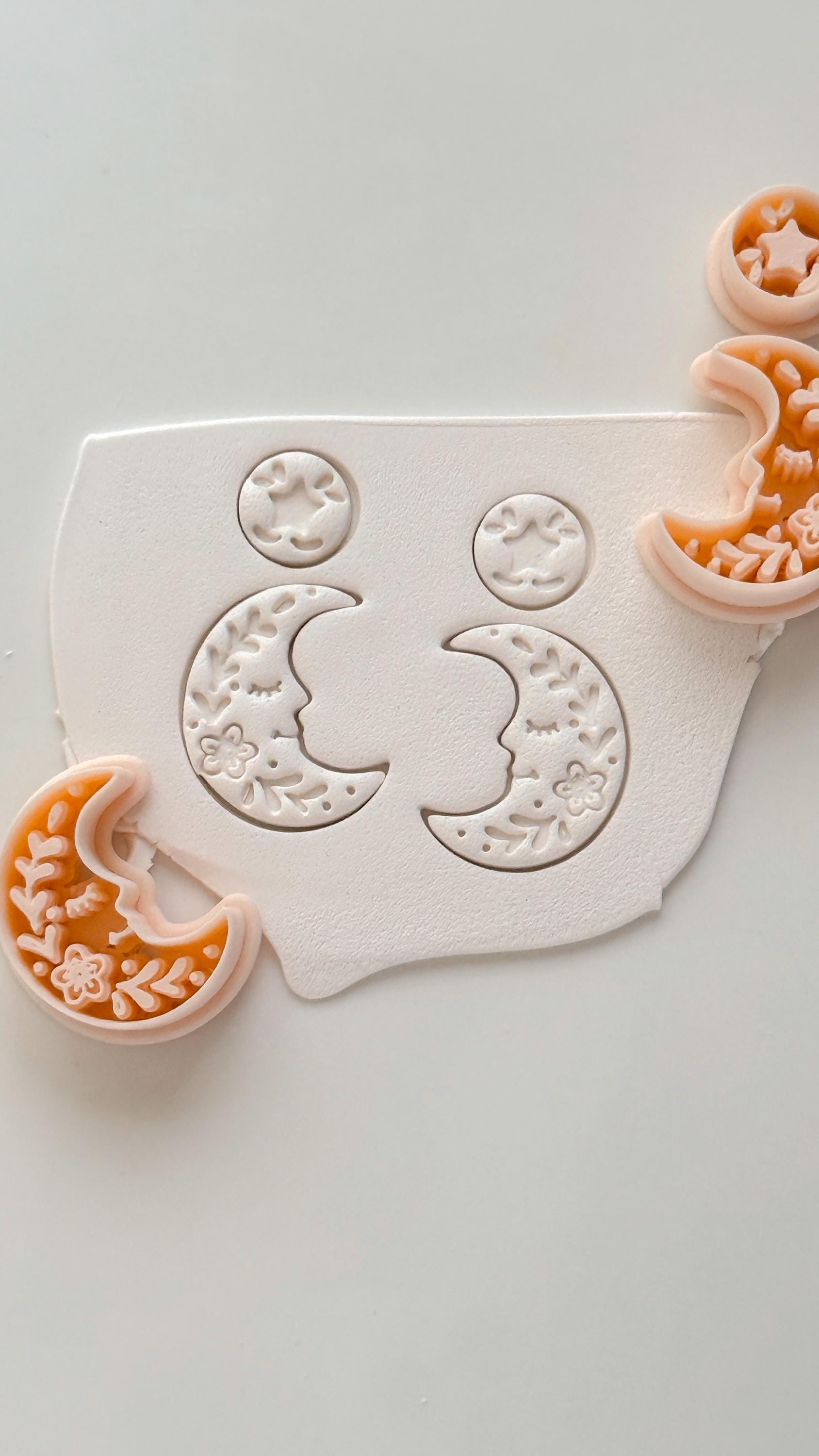 Folk Moon Cutter: Celestial Floral Crescent Dangle Shape for Polymer Clay
