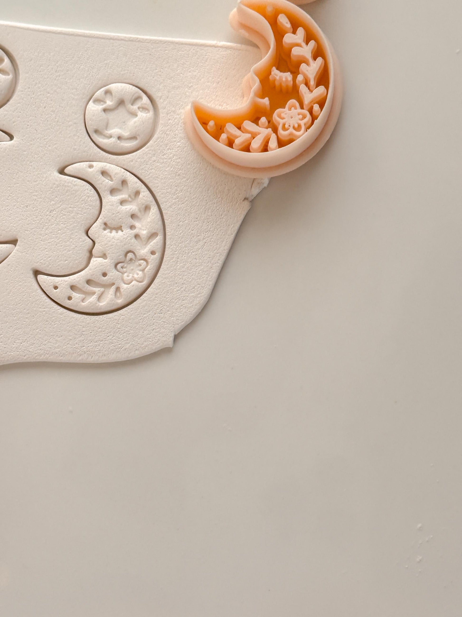 Folk Moon Cutter: Celestial Floral Crescent Dangle Shape for Polymer Clay