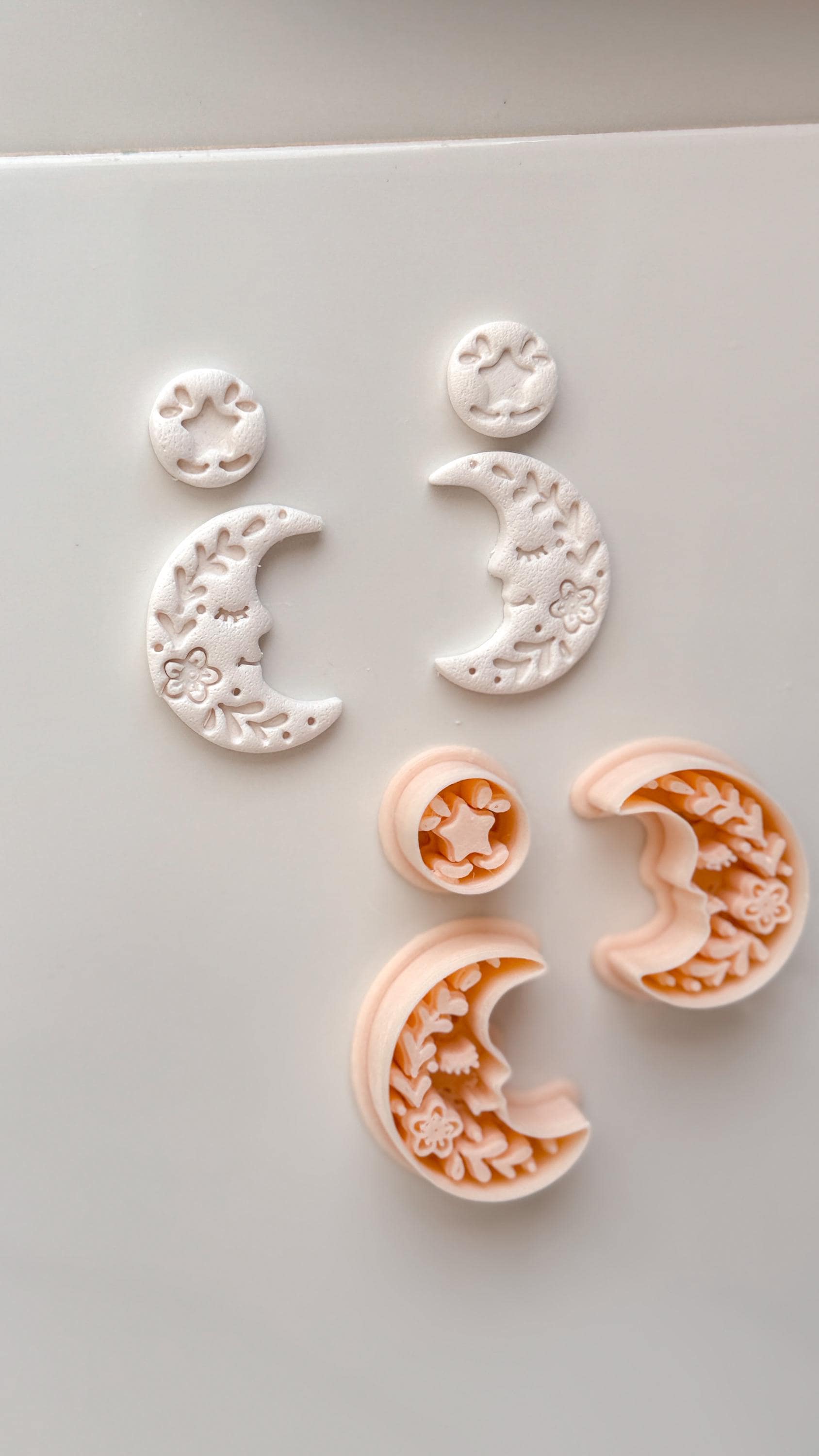 Folk Moon Cutter: Celestial Floral Crescent Dangle Shape for Polymer Clay