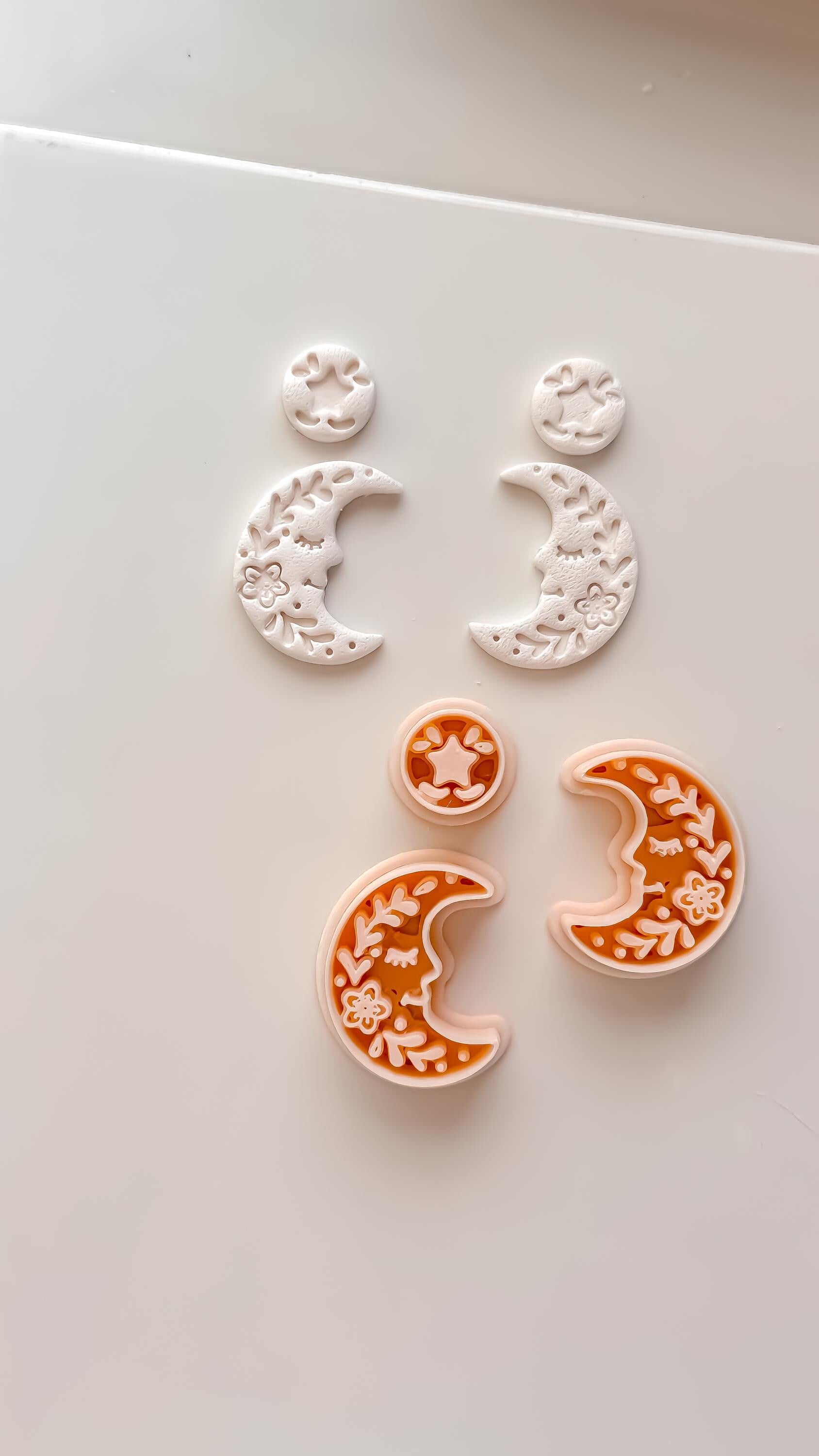 Folk Moon Cutter: Celestial Floral Crescent Dangle Shape for Polymer Clay