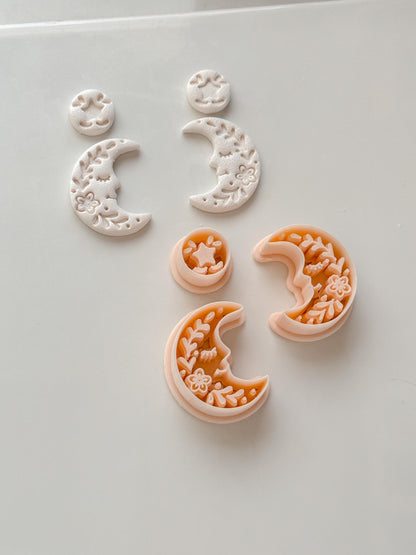 Folk Moon Cutter: Celestial Floral Crescent Dangle Shape for Polymer Clay