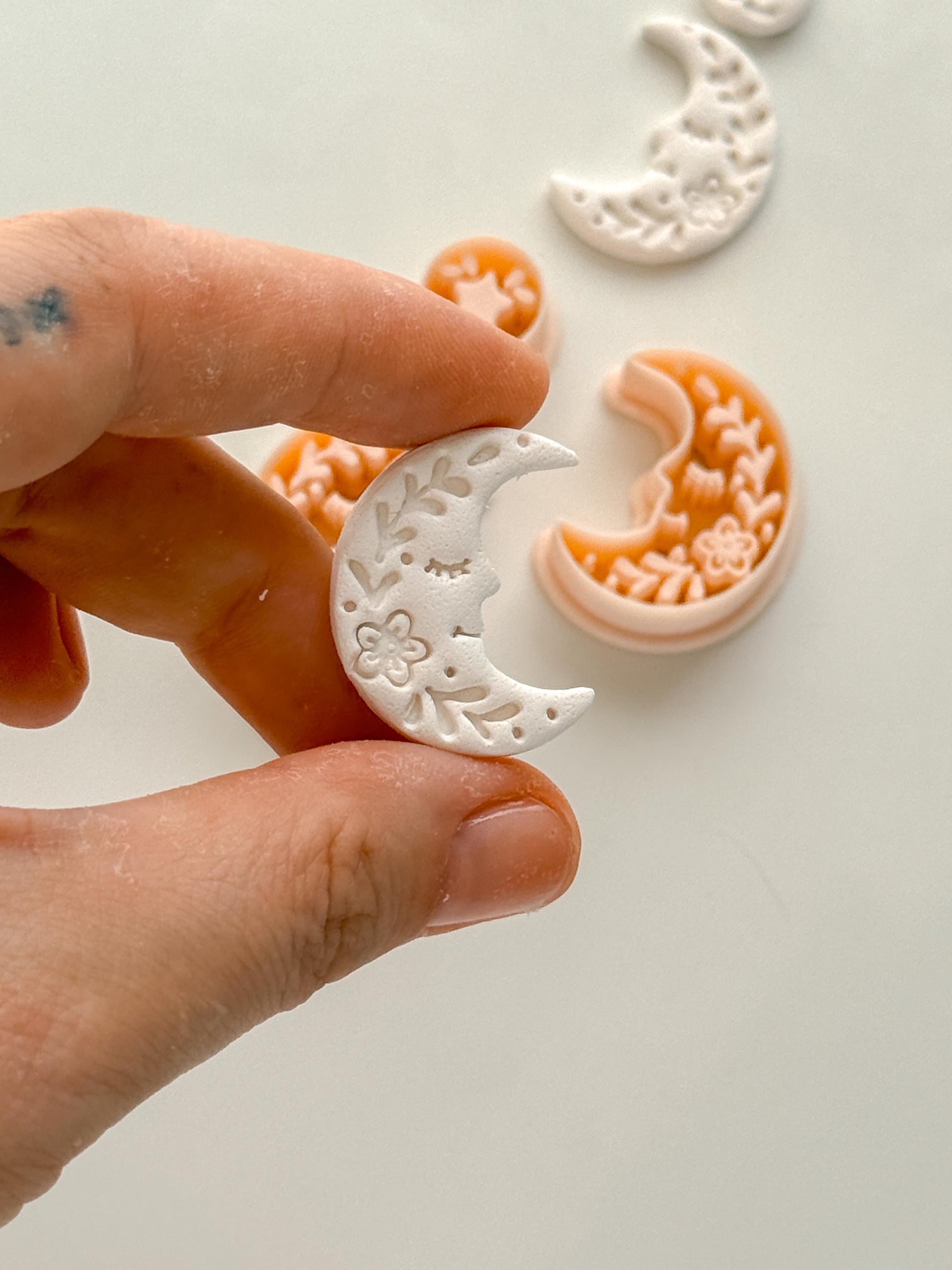 Folk Moon Cutter: Celestial Floral Crescent Dangle Shape for Polymer Clay